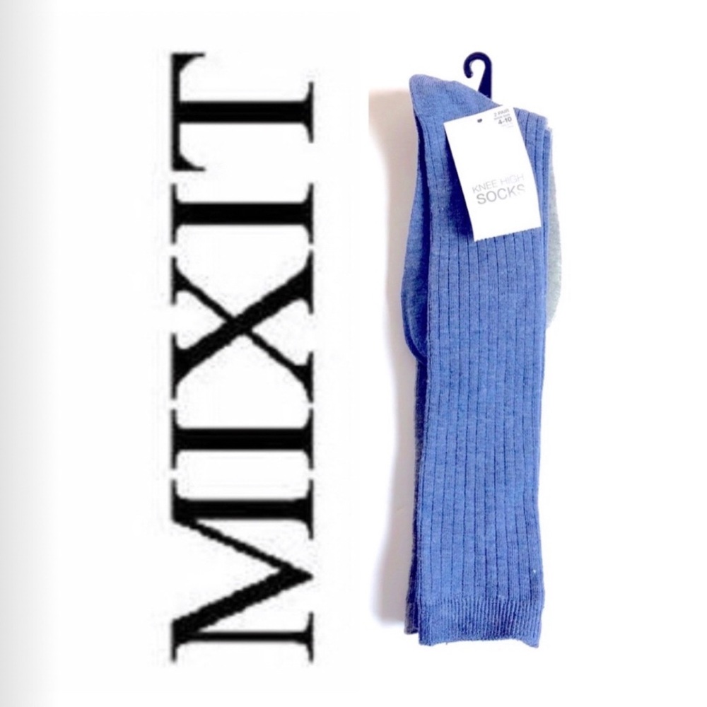 NEW MIXIT KNEE HIGH SOCKS 2 PAIRS Blue Gray Shoe Size 4-10 Women’s